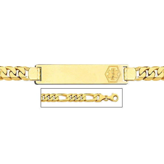 14K Gold Medical ID Bracelet W/ Figaro Chain - 8 Inch