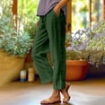 thumbnail image 2 of Women's Cotton Linen Beach Pants Athletic-Fit Quick-Dry Baggy Trouser Drawstring Elastic Waist Pants High Waisted Put On Strech Trouser Side Button Causal Sweatpant withPockets, 2 of 4