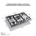 thumbnail image 4 of FLINE | Combo parrilla de gas y Campana Acero Inoxidable | 80 cm| 5 quemadores| acero inoxidable | 3 velocidades | LU5TA80, 4 of 5