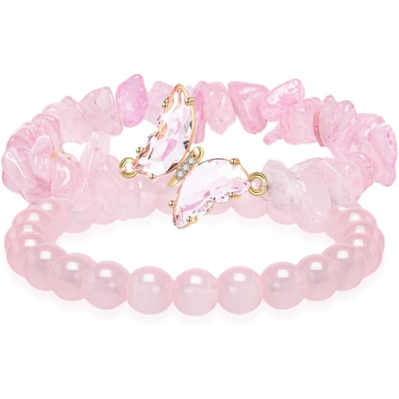 Purple Butterfly Healing Bracelet, Gift Charm Jewelry with Beaded Bracelet for Women