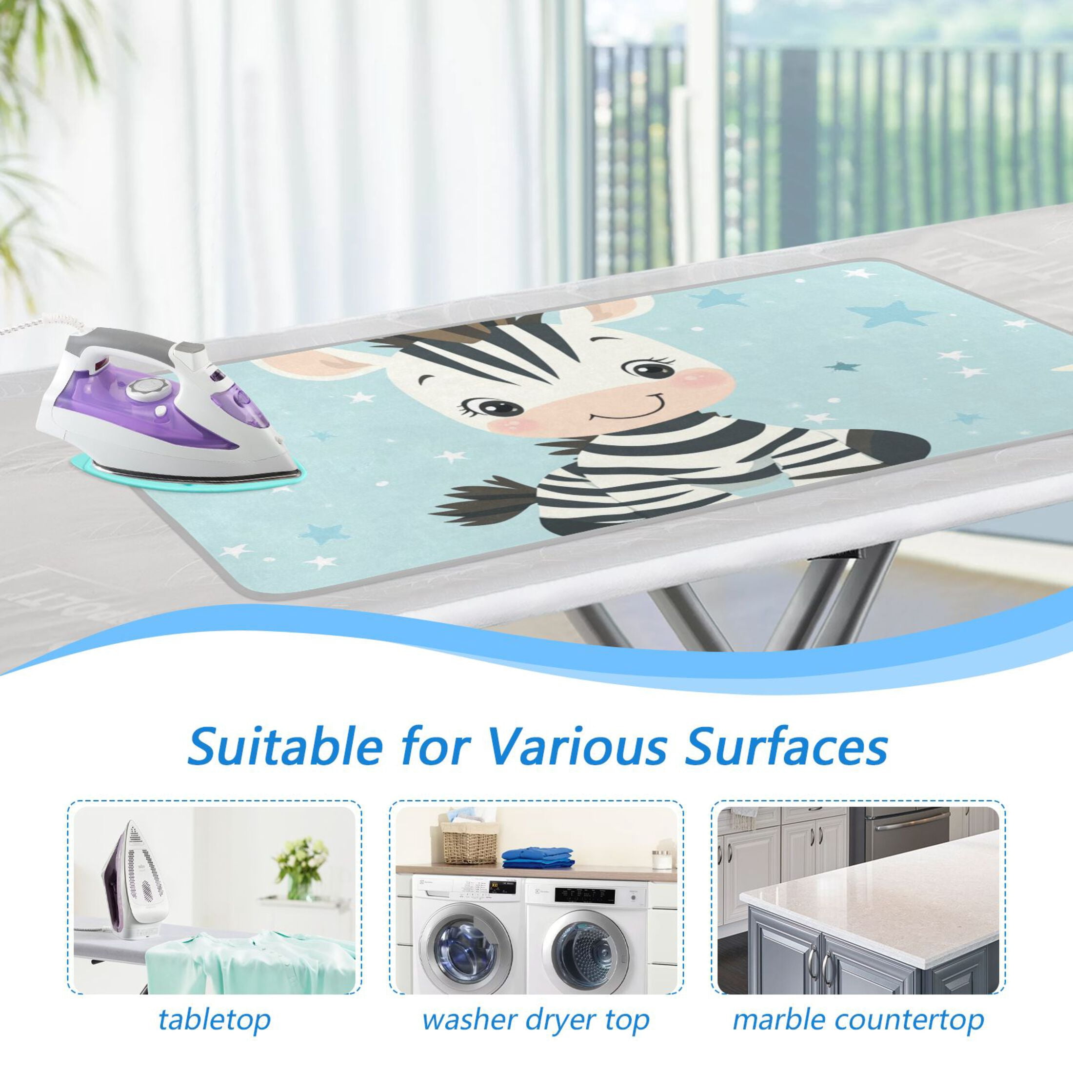 Cute Cartoon Zebra Stars Ironing Mat Blanket Portable Travel Ironing Pad Heat Resistant Pad 47.2" x 27.6”