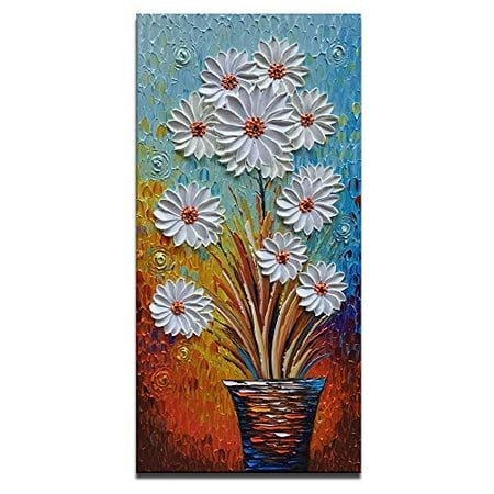 3d Hand Painted Painting Artwork White Daisy Flower Wall Art Vertical Picture Canvas Framed Large Oil For Living Room Bedroom Office Decor 24x48inch Canada - Long Wall Art Vertical 3d Hand Painted Painting Artwork White Daisy Flower Wall Art Vertical Picture Canvas Framed Large Oil For Living Room Bedroom Office Decor 24x48inch Canada - Long Wall Art Vertical