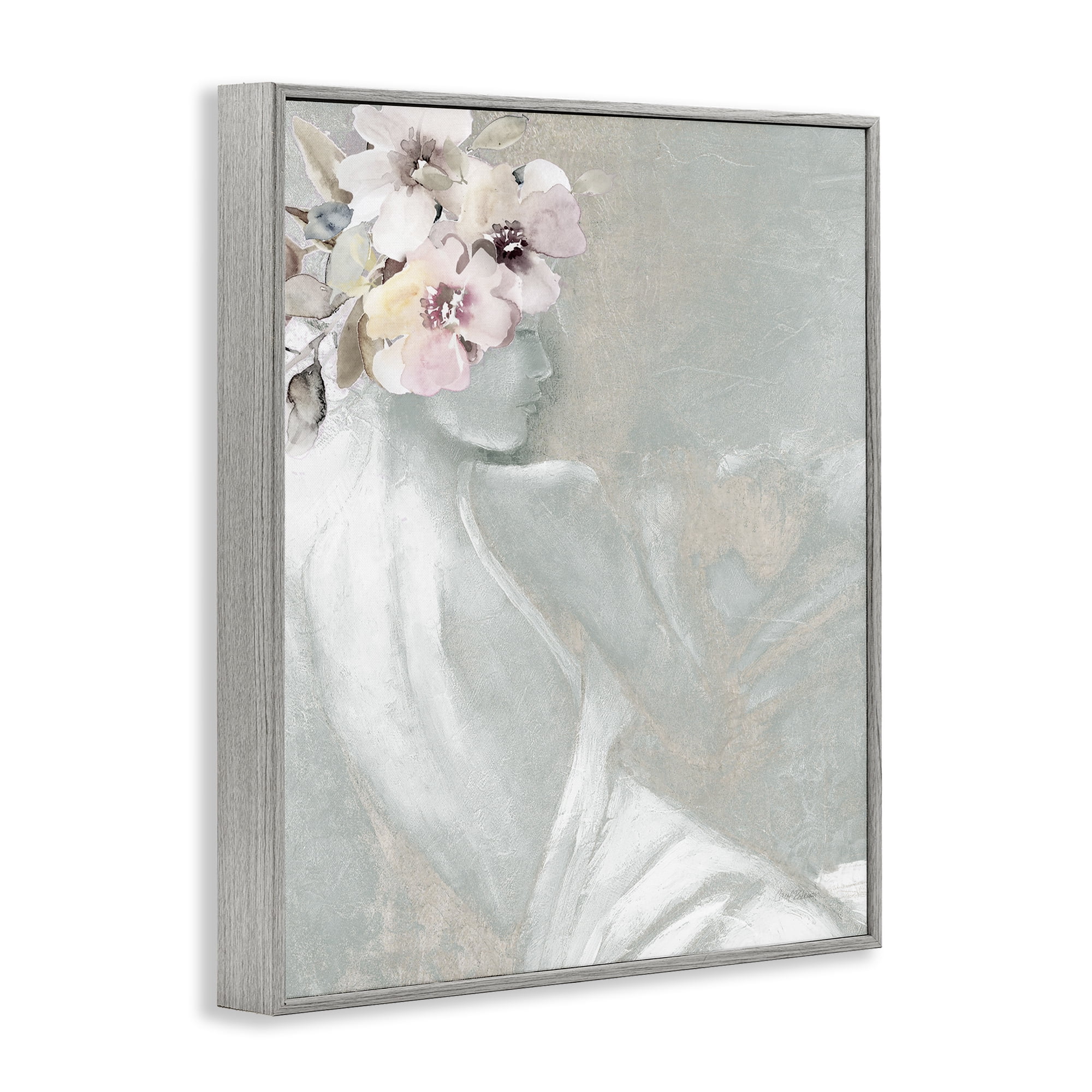 Stupell Industries Chic Floral Woman Novelty Painting Gray Framed Art Print Wall Art, 11 x 14