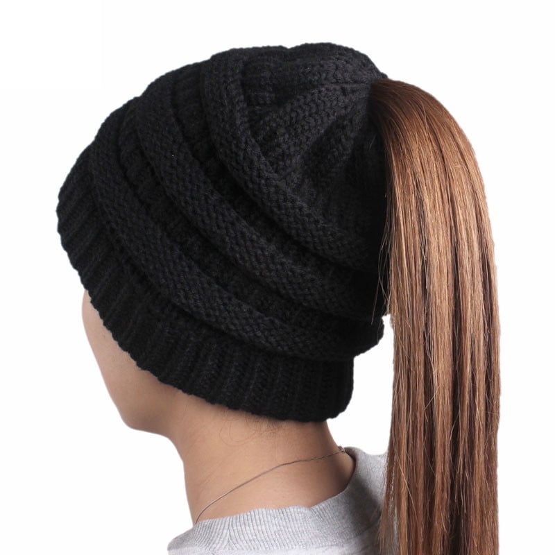 Soft High Bun Ponytail Beanie Hat 