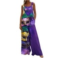 thumbnail image 2 of Xixinqiwan Women Mardi Gras Overalls,Women's Carnival Themed Mask Printed Playsuit Sleeveless Wide Leg Rompers Loose Celebration Parade Overalls, 2 of 6