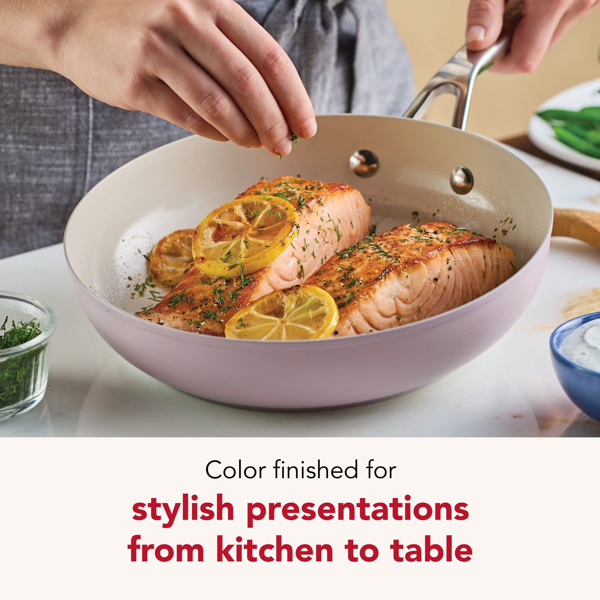 KitchenAid 9.5" Color-Finished Stainless Steel 3-Ply Base Ceramic Nonstick Frying Pan Dishwasher and Metal Utensil Safe, Induction Suitable and Oven Safe to 500°F, Wildflower