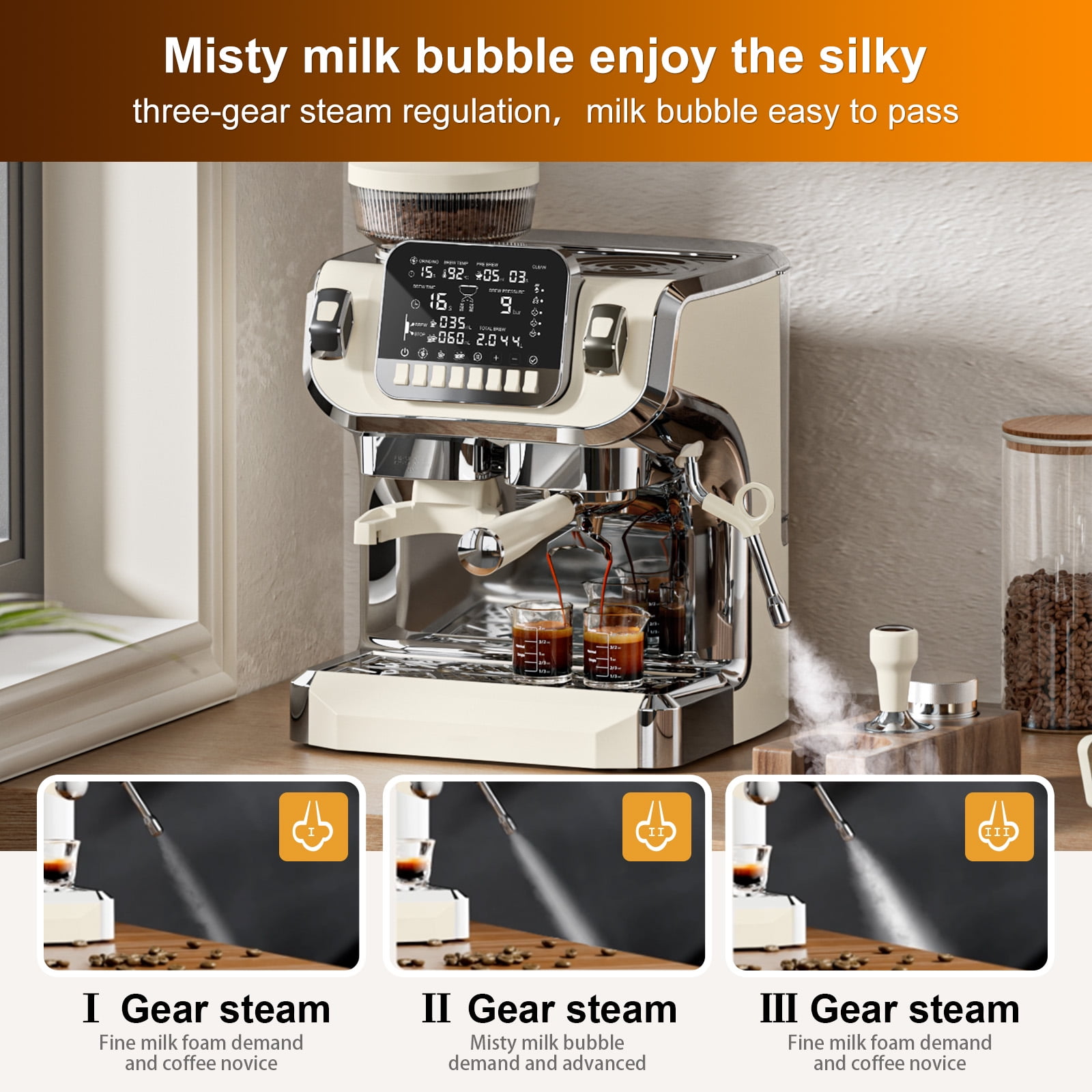 Mcilpoog 15-Bar, 1-Cup Cream Espresso Machine
