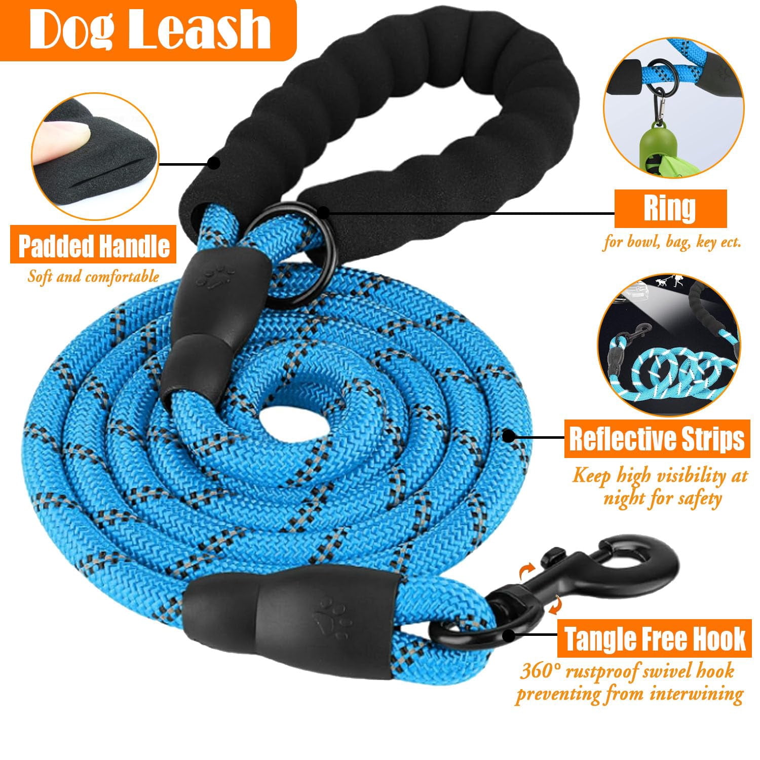 No Pull Dog Harness  Collar & Leash Set With Retractable Seat Belt Collapsible And Poop Bag Dispenser - Ideal For Walking Hiking Fits Small To Large Dogs(blue-m)