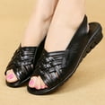 thumbnail image 2 of Anuirheih Summer Women Shoes Leather Flat Sandals Open Toe Mother Wedges Casual Sandals Sandals Women (Black), 2 of 6
