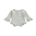thumbnail image 1 of Baby Girl Knitted Ribbed Long Sleeve Ruffle Romper Bodysuit Onesie Tops, 1 of 6