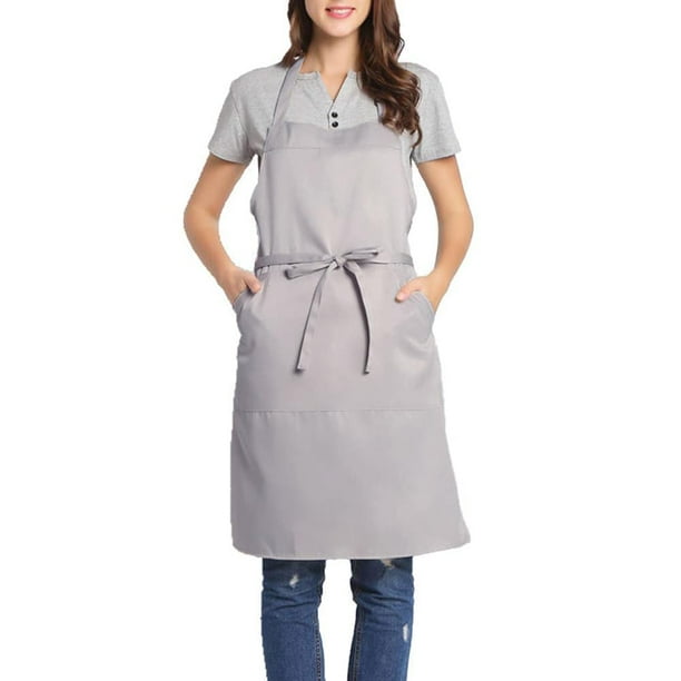 Bighas Delantal Con Pechera Ajustable Con Lazos Largos Para Mujeres Y Hombres, 18 Colores, Cocina De Chef (Gris Claro)