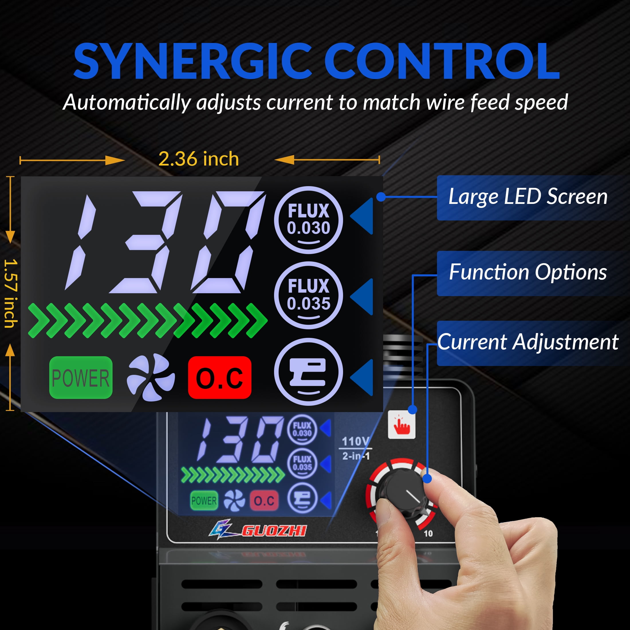 GZ GUOZHI MIG Welder 130Amp 110V With Super Large LED Display & Flux