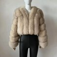 thumbnail image 1 of Abrigo de piel sintética de zorro con cuello en V para mujer, abrigo de invierno cálido de manga larga para mujer, chaqueta de piel de lujo a la moda, prendas de vestir elegantes de peluche 2024, 1 of 5