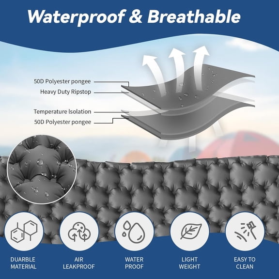 Double Sleeping Pad - Self Inflating 4" Extra-Thick for 2 Person with Pillow Built-in Foot Pump Inflatable Sleeping Mat for Backpacking, Hiking, Traveling, Tent, Portable Camping Mat