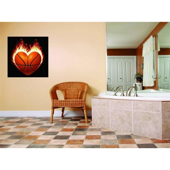 Basketball On Fire Sports 20"X20" - Teen Child Kids Boy Girl Dorm Room Vinyl Wall Decal Home Decor Graphic Sticker
