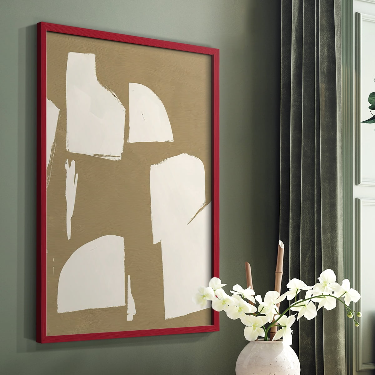 Chunky Abstract IV Framed Print in Red Solid Wood Framed Print No Nail Hanging