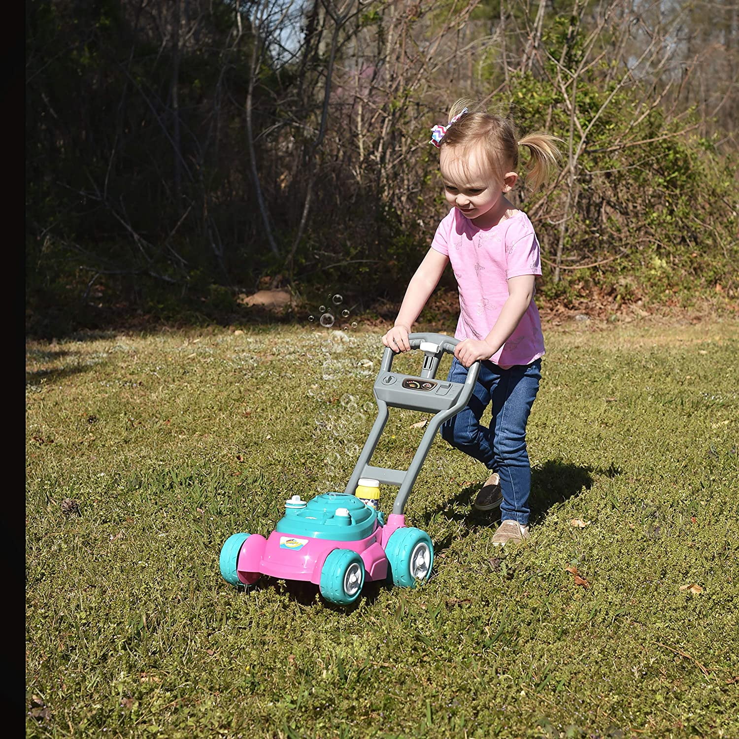 children's bubble blowing lawn mower