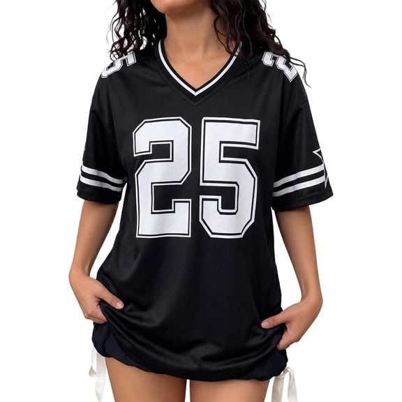 Women's 2026 Fan Soccer Unisex Casual Printed Crew Neck Short Sleeve Loose Fit Sports Sublimated Football Fashion Top Size L