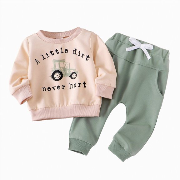 Baby Clothes Boy Girl Fall Winter Letter Long Sleeve Elastic Waist 6M 12M 18M 2T 3T Everyday Outfit Set 2 Pcs
