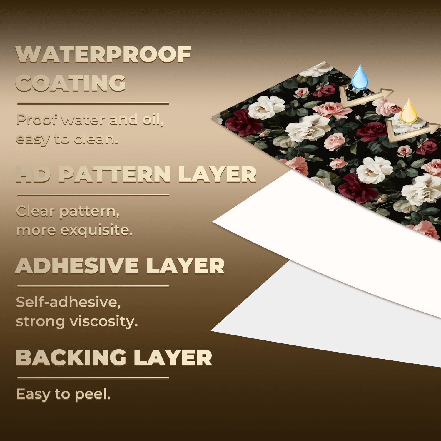 Peel and Stick Wallpaper Vintage Floral White Pink Red Roses Black Wall Mural 17.7in x 9.8ft Self Adhesive Removable Wall Paper Renter Friendly Wallpaper for Nursery Bedroom Cabinets