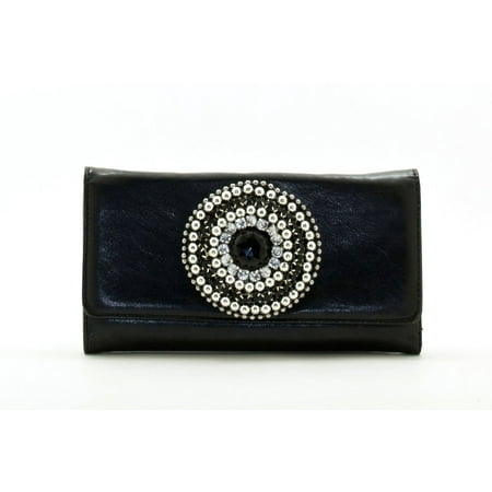 JUVITUS BLACK FAUX LEATHER RHINESTONE STUDDED WALLET CLUTCH PURSE 1