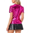 thumbnail image 3 of INSPIRE CHIC Women's Metallic Textured Short Sleeve Shiny Party Tops XS Hot Pink, 3 of 6