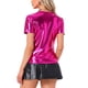 thumbnail image 3 of INSPIRAR CHIC Blusas de fiesta metálicas texturizadas de manga corta brillantes para mujeres XS Rosa Fucsia, 3 of 6