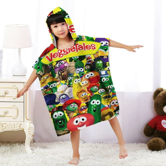Veggietales Hooded Beach Towel Poncho for Kid Girls Toddlers Boys Bath Pool Swim Cover-ups Swimwear Soft Lightweight Microfiber