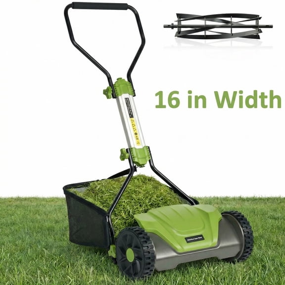 Naipo 16-in Push Reel Lawn Mower,0.6~1.6 Height Adjustable Manual Push Mower, with a 8-gal Grass Bag & 5 Blades,for Garden/Lawns