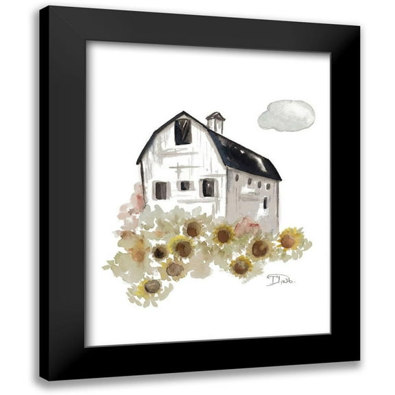 Pinto, Patricia 12x14 Black Modern Framed Museum Art Print Titled - Barn and Sunflowers