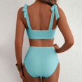 thumbnail image 4 of QURATI Swimwear Womens Bikini Sets 2 Piece Striped Swimsuits Tie Bow Shoulder High Waisted Summer Beach Bathing Suits Mint Green XL, 4 of 9