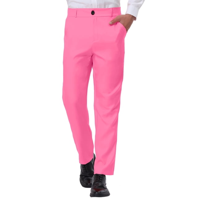 INSPIRE CHIC Men's Formal Flat Front Straight Fit Solid Prom Dress Pants 34 Pink