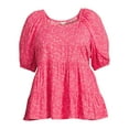thumbnail image 3 of Terra & Sky Women's Plus Size Puff Sleeve Square Neck Babydoll Top, 3 of 5