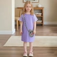 thumbnail image 2 of Tfken Summer Dresses For Girls Crew Neck Patchwork Short Sleeve Dresses Trendy Daily Wear Teen Elegant Clothes Purple Size 4-5 Years, 2 of 8