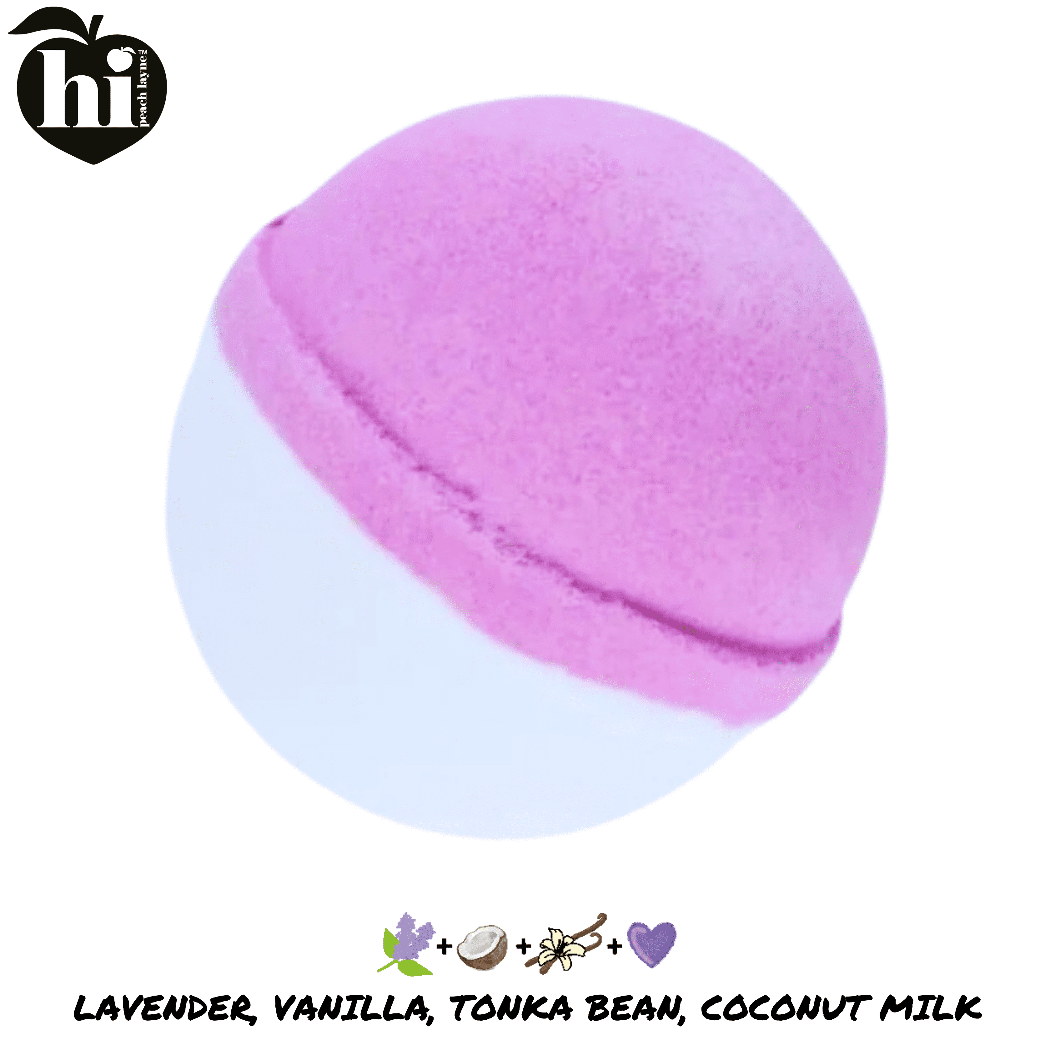 Hi Peach Layne Purple White Clean Beauty Aromatic Bath Bomb with Prize, Lavender Vanilla, 4.5oz