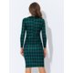 thumbnail image 4 of Vestido a media pierna de manga larga con cuello Peter Pan a cuadros vintage para mujer Verde oscuro XL, 4 of 5