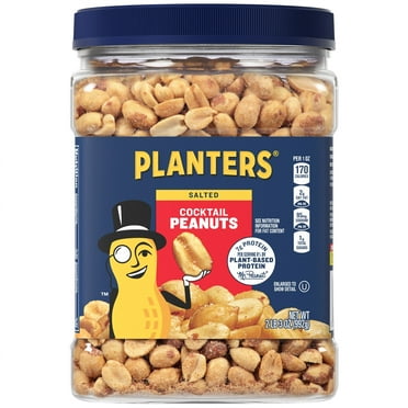 PLANTERS Salted Cocktail Peanuts, Party Snacks, Plant-Based Protein, 2.19 lb Jar