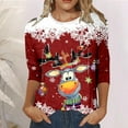thumbnail image 1 of Haut à Col Rond Imprimé de Noël pour Femmes Manches 3/4 Décontracté Ample T-Shirt Manches Longues Bouton Chemise T-Shirts Shorts Femmes T-Shirts Habillés Ensemble d'Exercice Tunique Chandail Femmes Rouge, 1 of 4