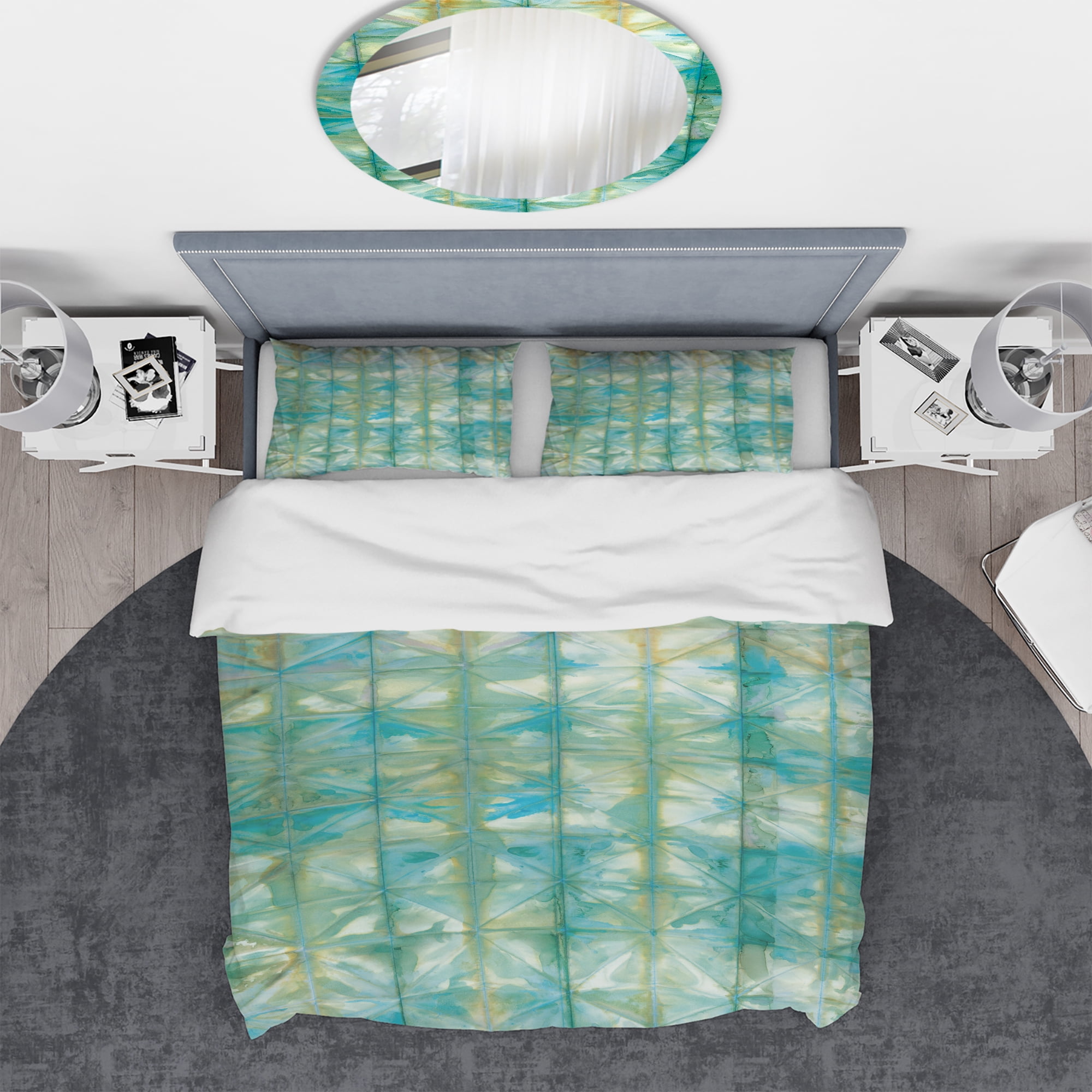 Designart 'Blue diamonds minimal geometric I' Geometric Duvet Cover Set