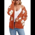 thumbnail image 3 of Cárdigan con Estampado Floral para Mujer, Larga, Abertura Frontal, Botones, Cuello en V, Tejido de Punto. Naranja Rojo XL, 3 of 8