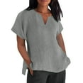 thumbnail image 1 of Yuyuzo Chemises en Coton et Lin pour Femmes Manches Courtes Haut Habillé Col Rond T-Shirts Amples Tuniques d'Été, 1 of 6