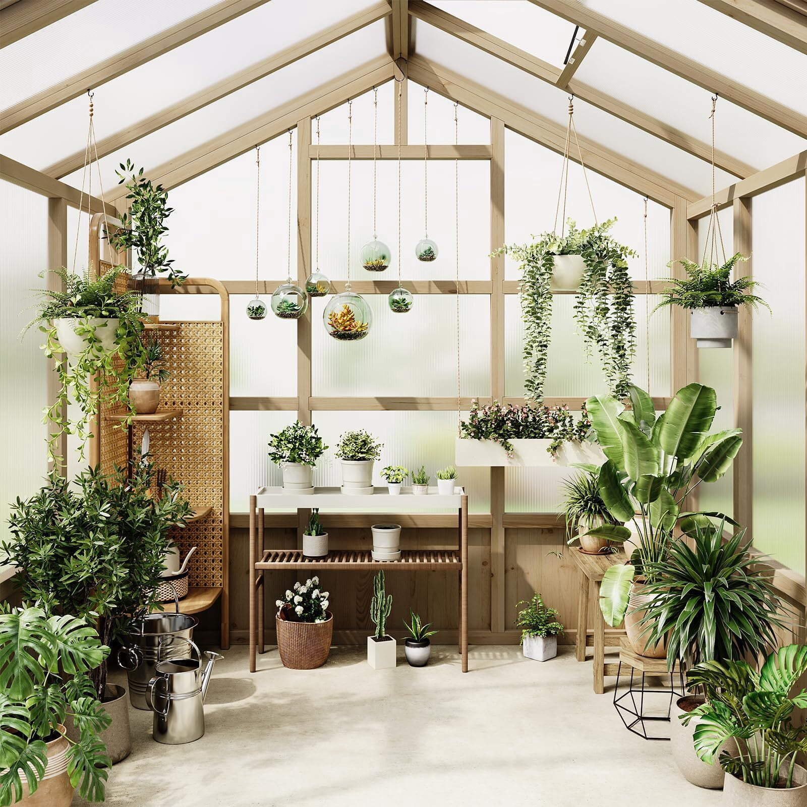 EuKer Green Houses for Outside, 8' x 7.3' Heavy Duty Wooden Greenhouse with Lockable Door & Adjustable Roof Vent