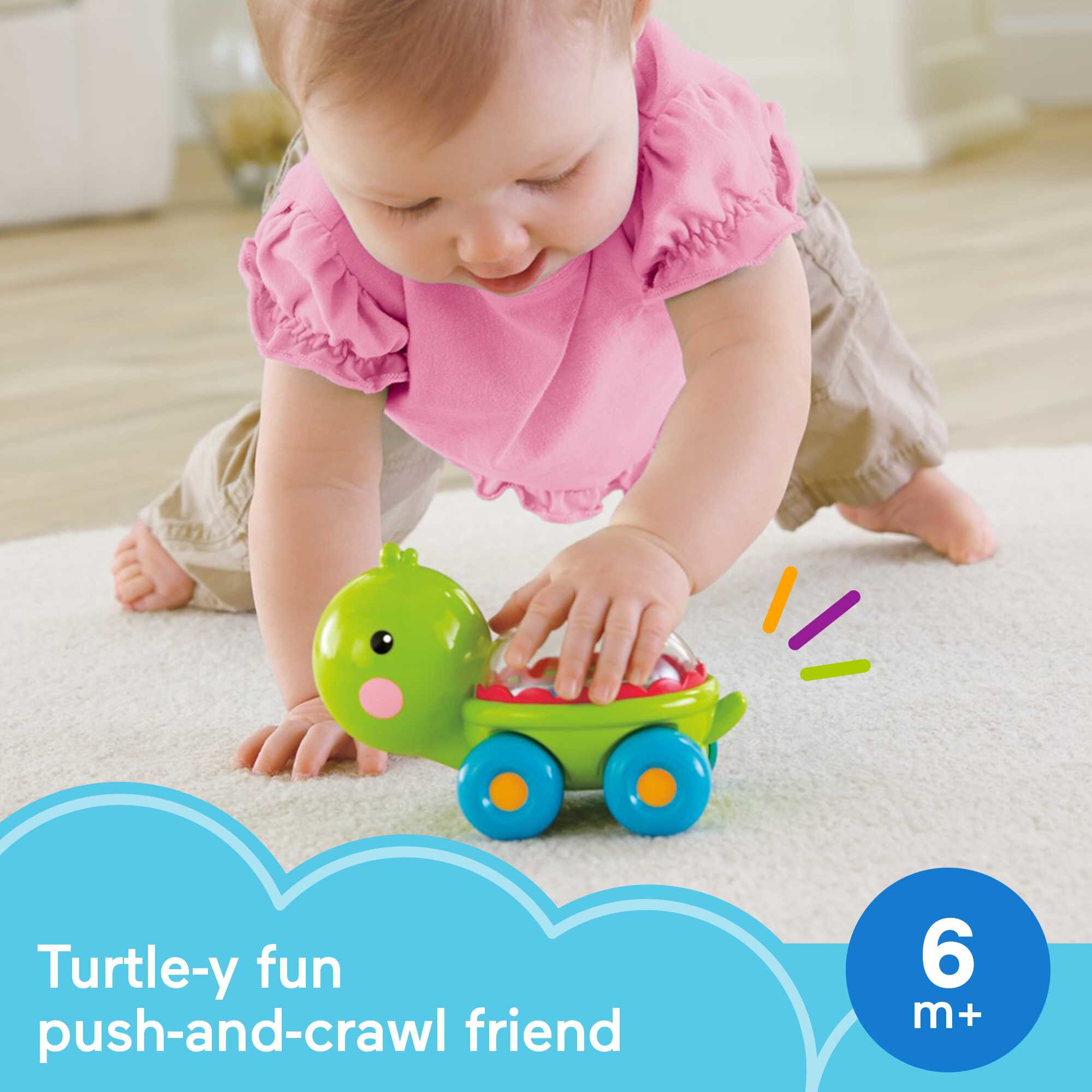 Fisher-Price Poppity Pop Turtle Push-Along Vehicle with Sounds for Infant Crawling Play - image 2 of 6