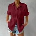 thumbnail image 2 of HAPIMO Women's Fashion Shirts Solid Color Print Tops Comfy Button Blouses Bust Pocket Clothes for Girls Short Sleeve Tees Lapel Collar T-shirt Wine XXXXXL, 2 of 6