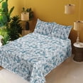 thumbnail image 2 of Ambesonne Cottage Floral Fitted & Flat Sheet with Shams 4 Pcs Set, Greenery Leaves Art, King, Teal Off White and Pale Grey, 2 of 5