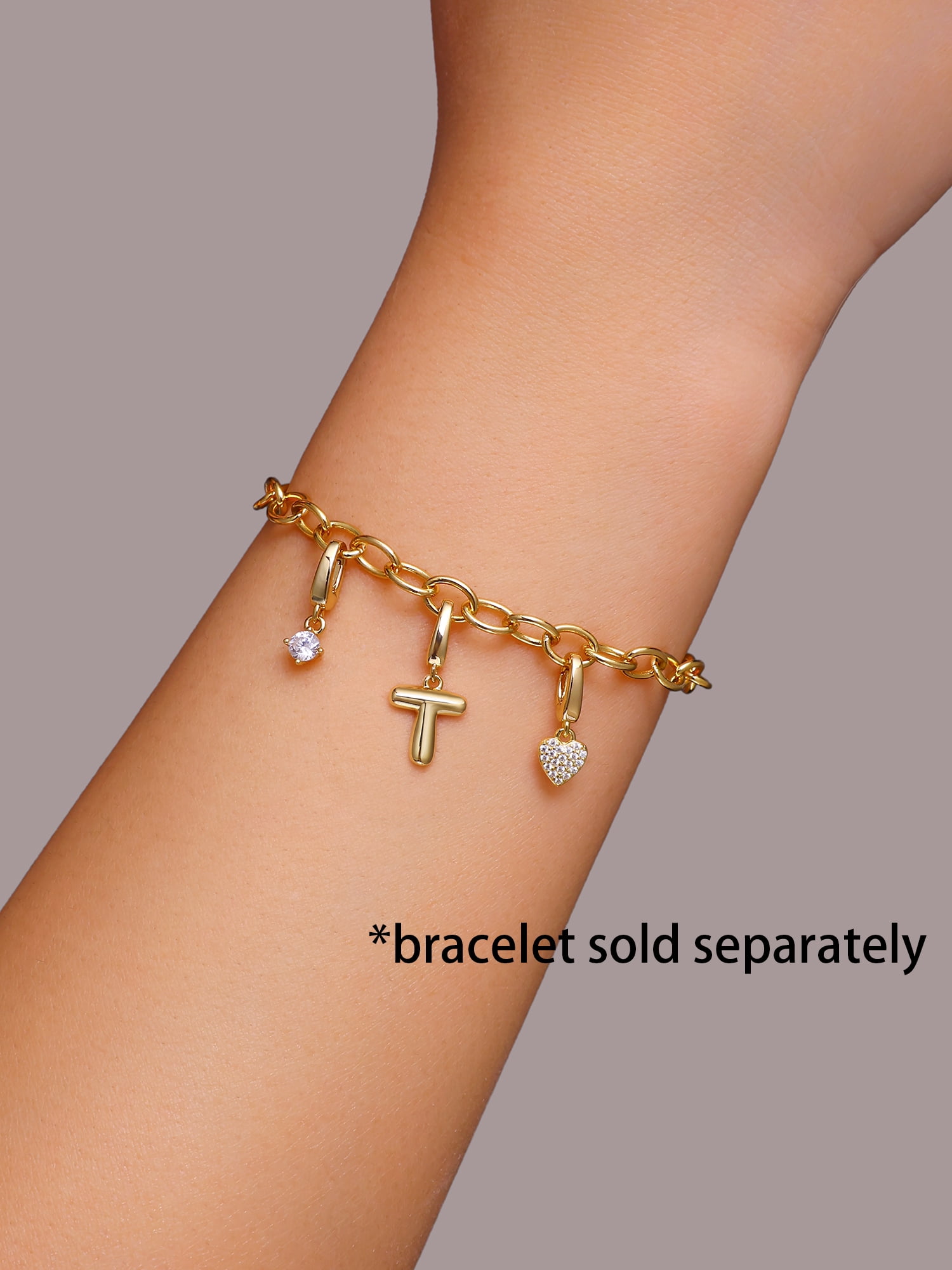 Brilliance Fine Jewelry Simulated Diamond Initial T Charm Set in 14KT Gold Plated Sterling Silver