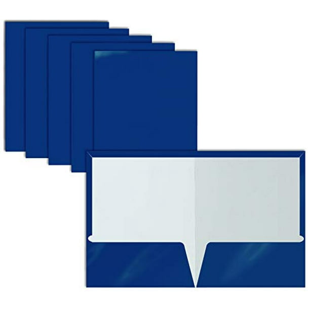 2 Pocket Glossy Laminated Blue Paper Folders, Letter Size, Blue Paper