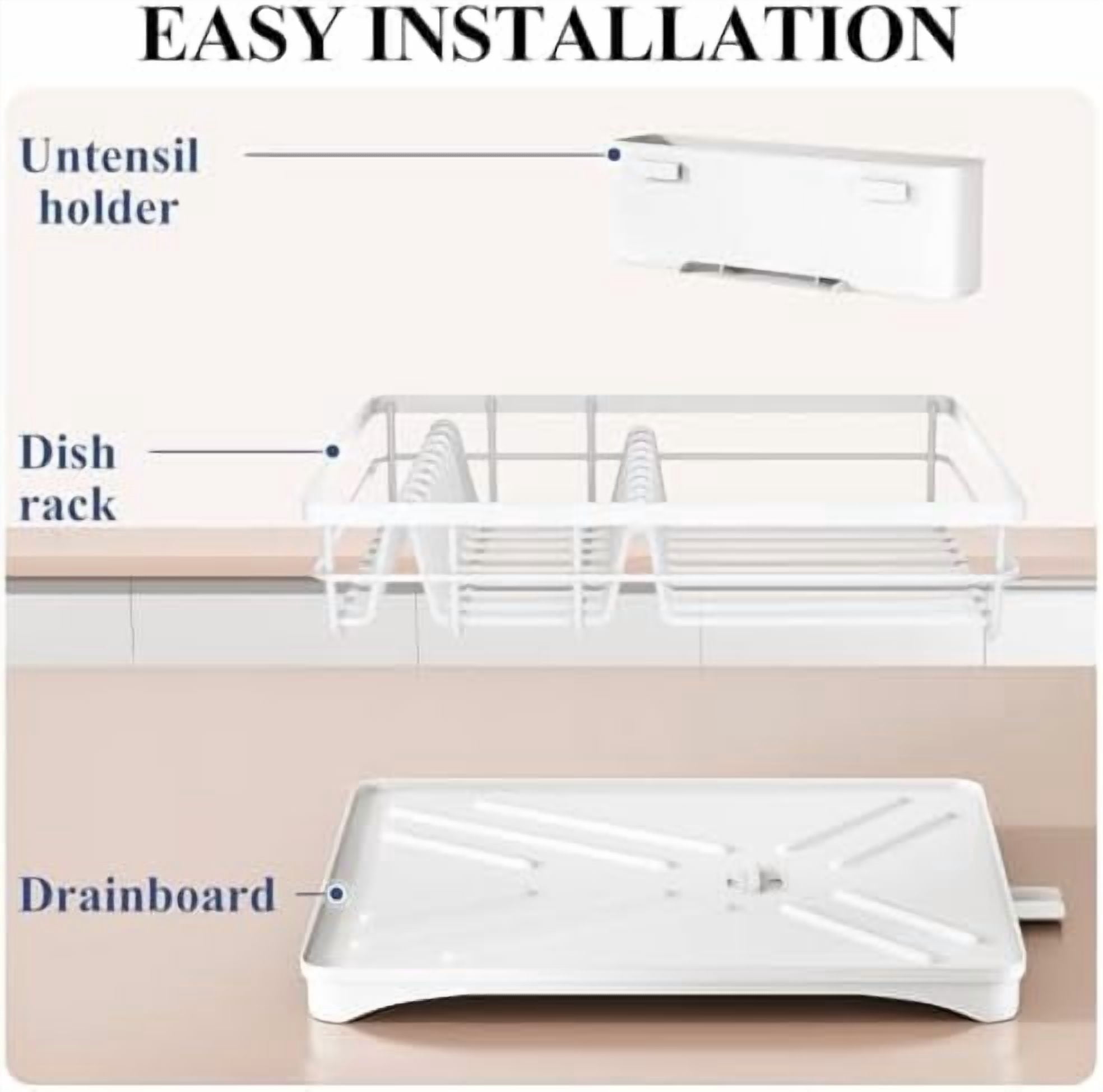 Dish Drying Rack for Kitchen Counter - Large Dish Rack with Drainboard, Rustproof Dish Drainer with Utensil Holder for Sink, White