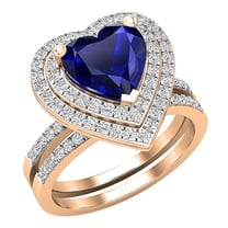 Dazzlingrock Collection 8mm Heart Blue Sapphire & Round White Diamond Double Halo Engagement Ring Set for Women (0.65 ctw, Color I-J, Color I2-I3) in 10K Rose Gold, Size 9.5