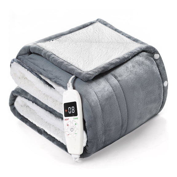 YGXNEWER 50" x 60" Electric Heated Blanket with 10 Heating Levels & 1-8H Auto-off, Machine Washable Flannel & Sherpa, Gray & White